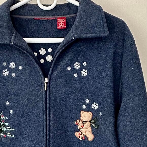 Christmas teddy bear full zip fleece shirt ugly sweater embroidered holiday XL - Picture 4 of 11